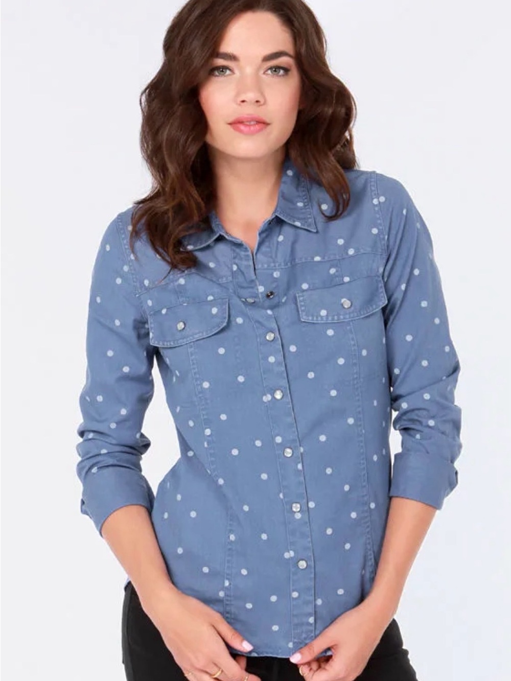 Roxy Blue Polka Dot Button-Down Shirt